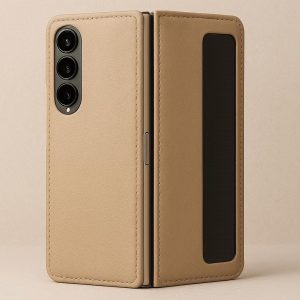 10 Solid Beige Leather Phone Case for Samsung Galaxy Z Fold 6