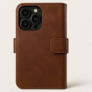 12 Solid Brown Wallet Phone Case for iPhone 14 Pro Max